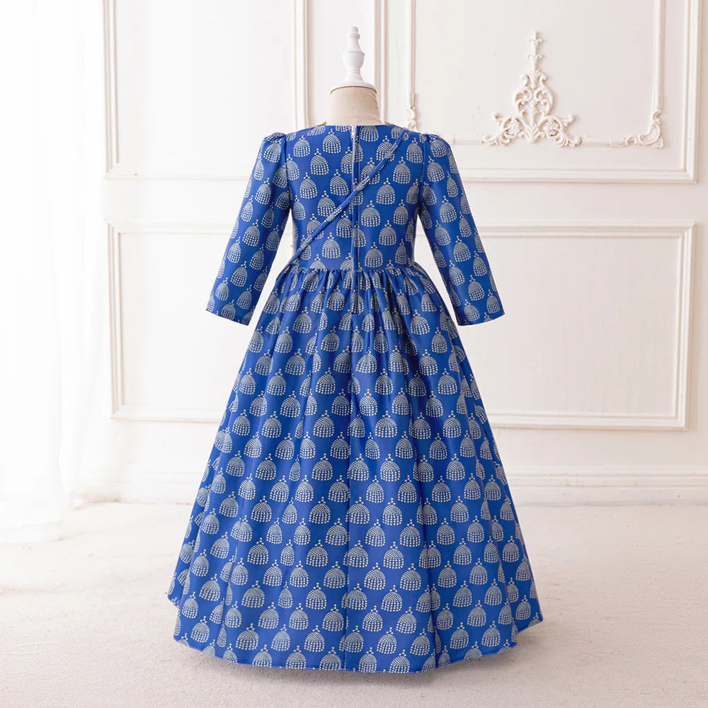Elegant Printed Muslim Girl's Dress Middle East Arabic Style Long Robe Princess Style Child Eid Party Enfant Gown Casual Dresses