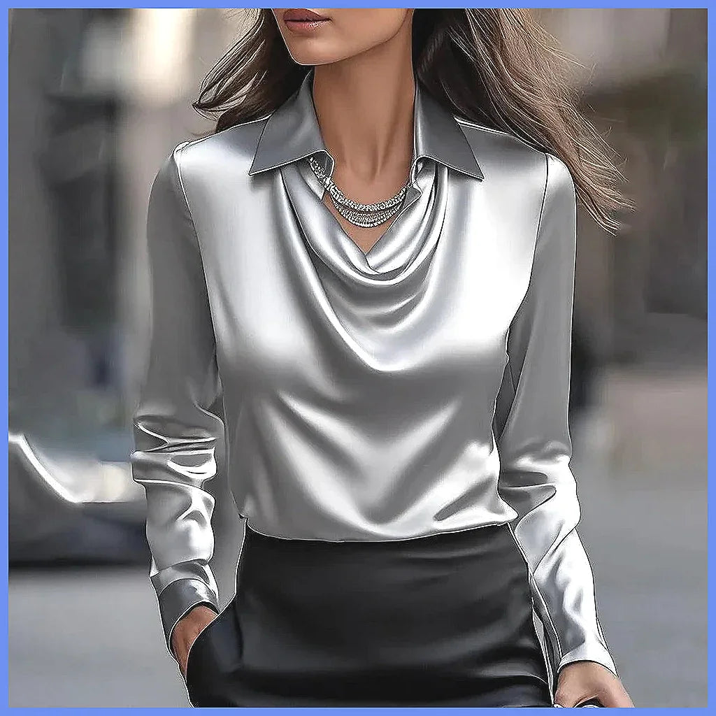 Vintage Satin Blouse Women Long Sleeve Elegant Silk Shirt Luxury Commuting Tops