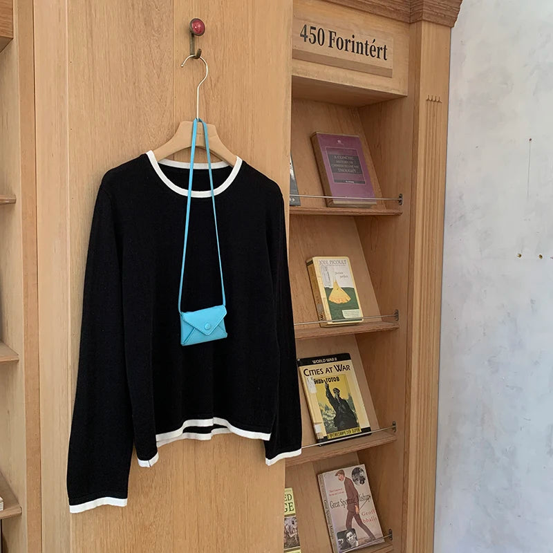 100% Cotton Women O-neck Color blocking long sleeved shirt plus size clearance sale luxury brands high quality