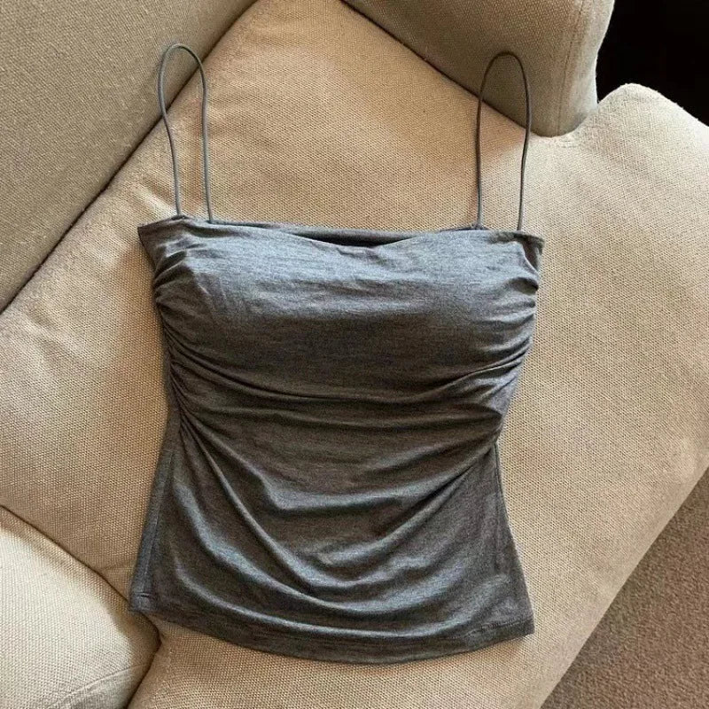 Women's Bra Stretch Women's Beach Everyday Casual Tank Top New Women's Halter Top Summer Korean Style Trend Fashion Built-In