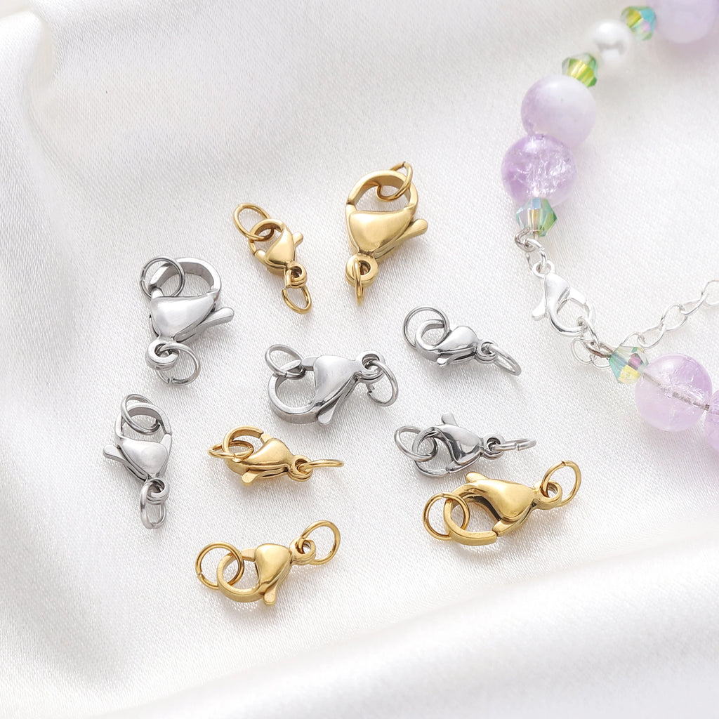 5-10Pcs Rhodium/Gold Color Stainless Steel Lobster Clasps With Rings DIY Bracelet Necklace Jewelry Making Connectors Accessories