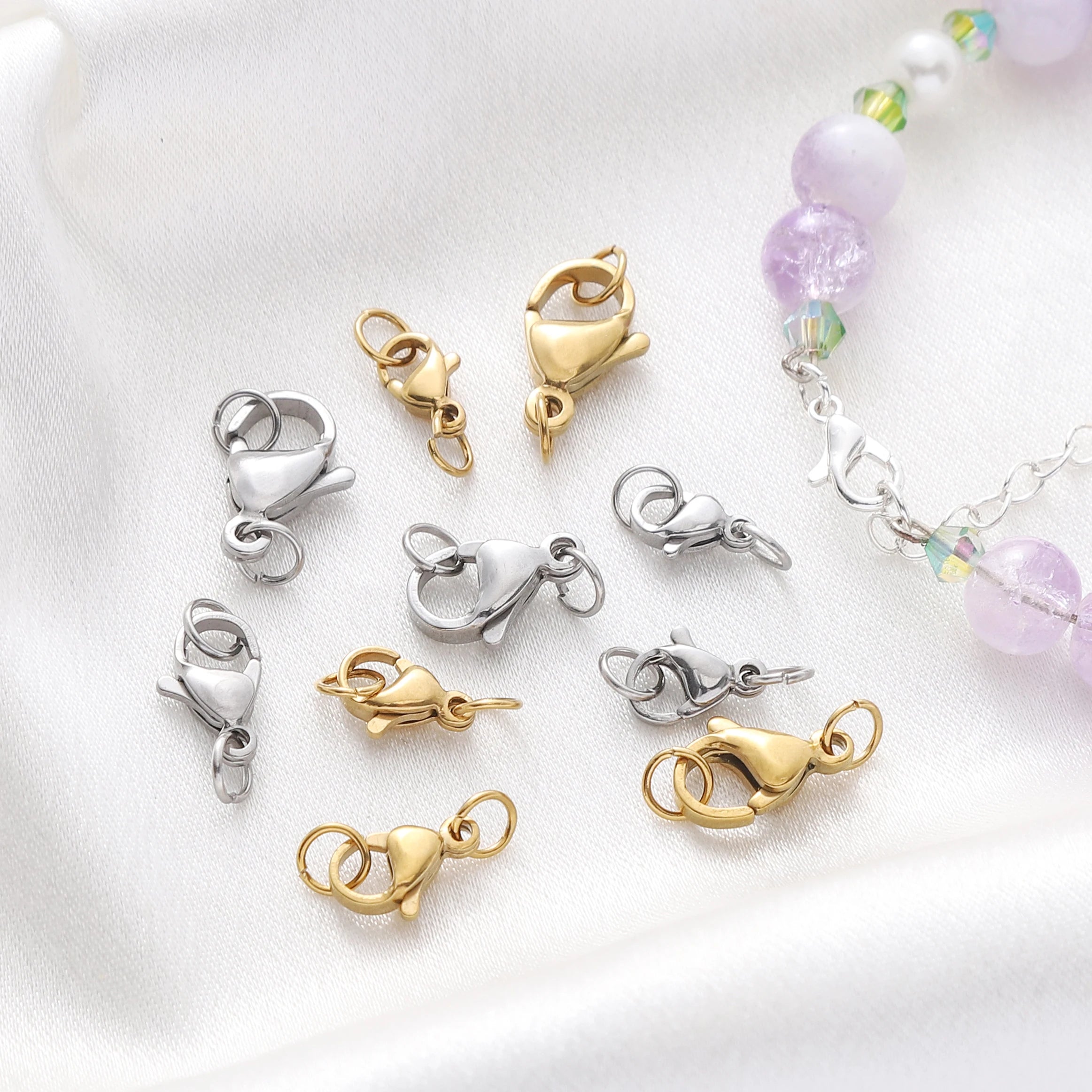 5-10Pcs Rhodium/Gold Color Stainless Steel Lobster Clasps With Rings DIY Bracelet Necklace Jewelry Making Connectors Accessories
