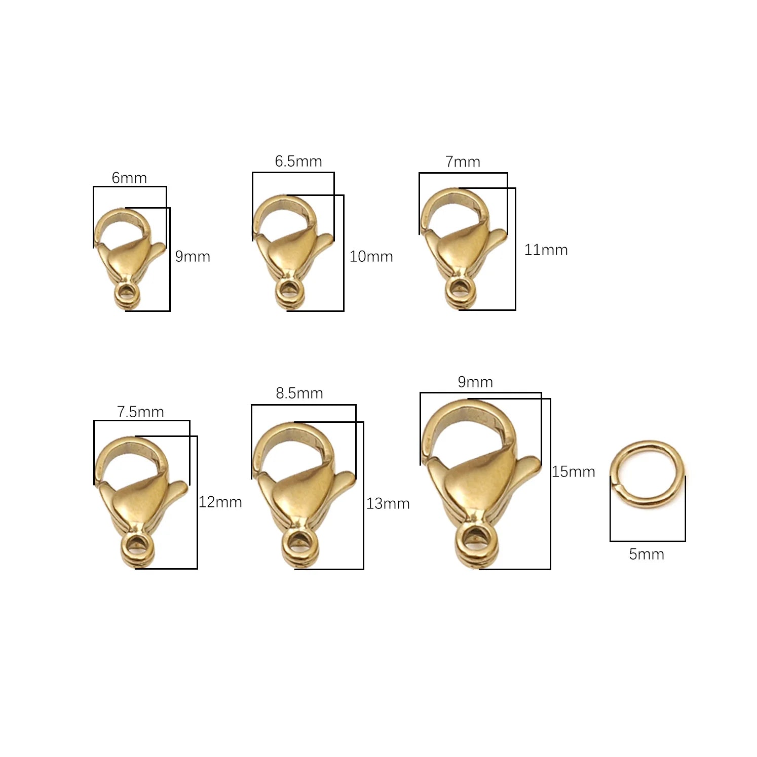 5-10Pcs Rhodium/Gold Color Stainless Steel Lobster Clasps With Rings DIY Bracelet Necklace Jewelry Making Connectors Accessories