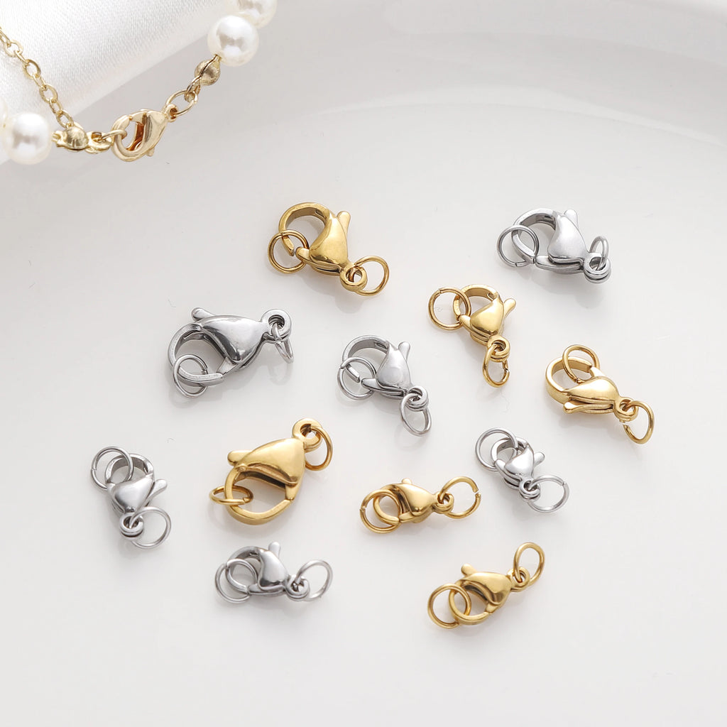 5-10Pcs Rhodium/Gold Color Stainless Steel Lobster Clasps With Rings DIY Bracelet Necklace Jewelry Making Connectors Accessories