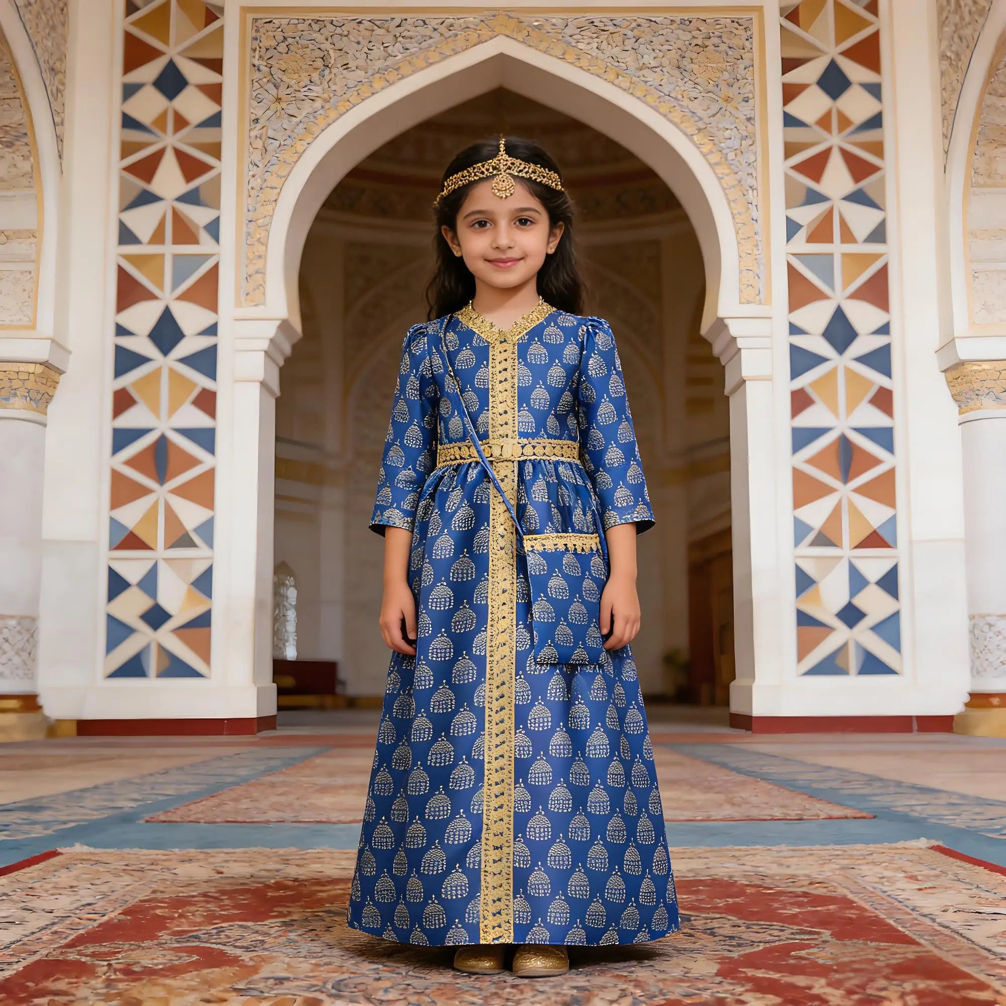 Elegant Printed Muslim Girl's Dress Middle East Arabic Style Long Robe Princess Style Child Eid Party Enfant Gown Casual Dresses