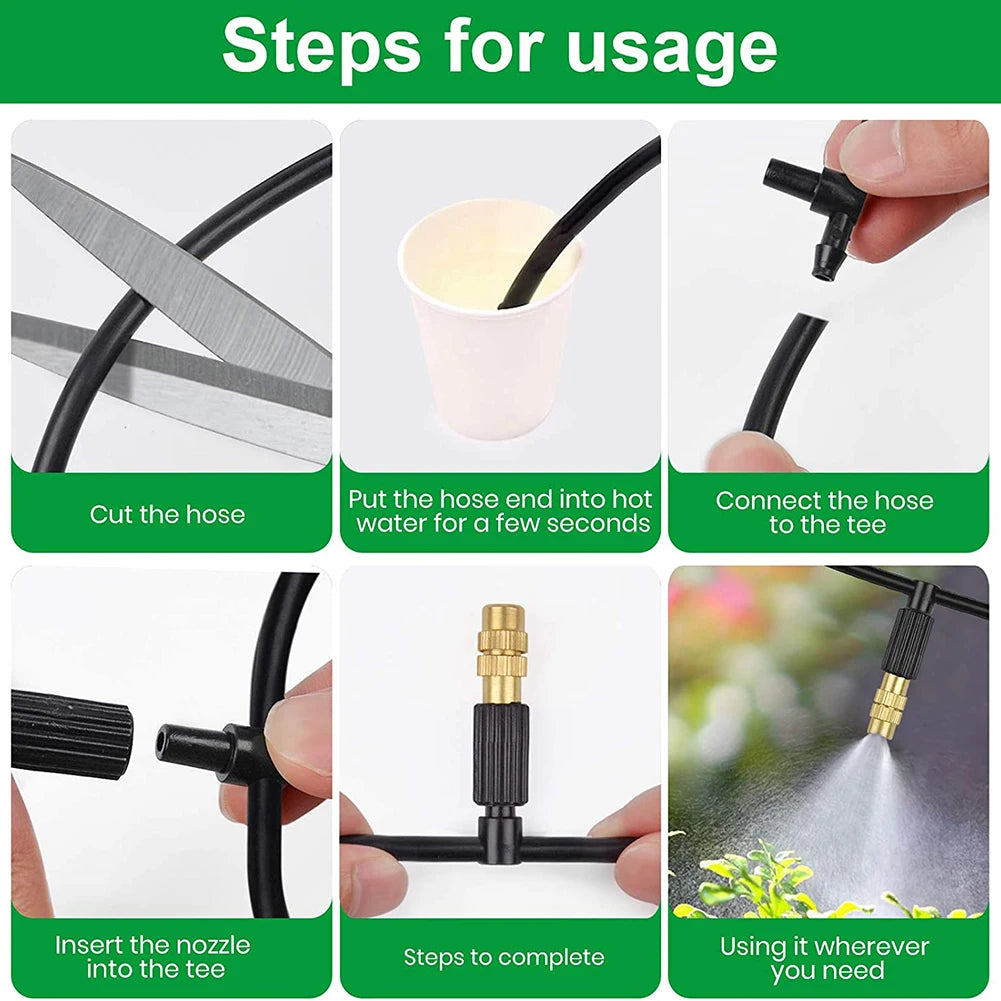 10pcs Three-way Irrigation Atomizing Nozzle, 4/7 Micro-tube, Adjustable Flow Rate Moisturizing Cooling Dust Removal Nozzl