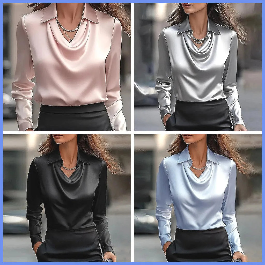Vintage Satin Blouse Women Long Sleeve Elegant Silk Shirt Luxury Commuting Tops