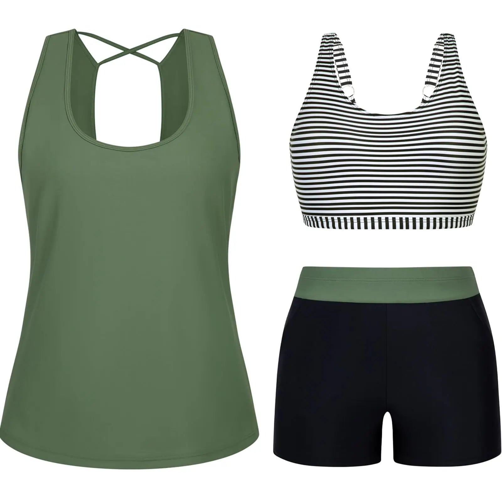 Arolina 3 Piece Swimsuits for Women Tankini Sets Modest Bathing Suits Plus Size Swimsuit Swimwear 2026