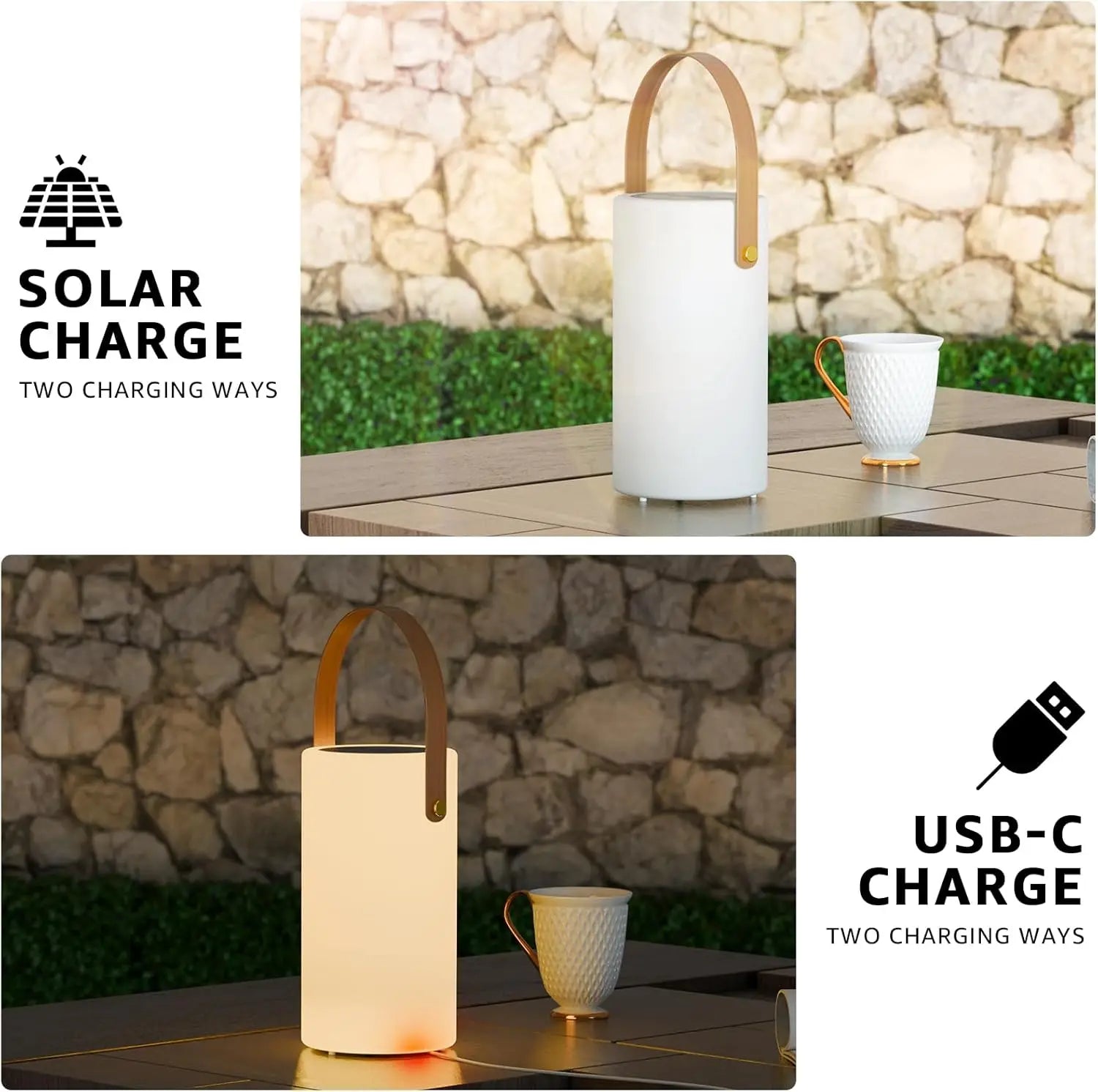 2-Pack Solar Lanterns Outdoor Waterproof LED Warm RGB Portable Rechargeable Lights for Patio Camping