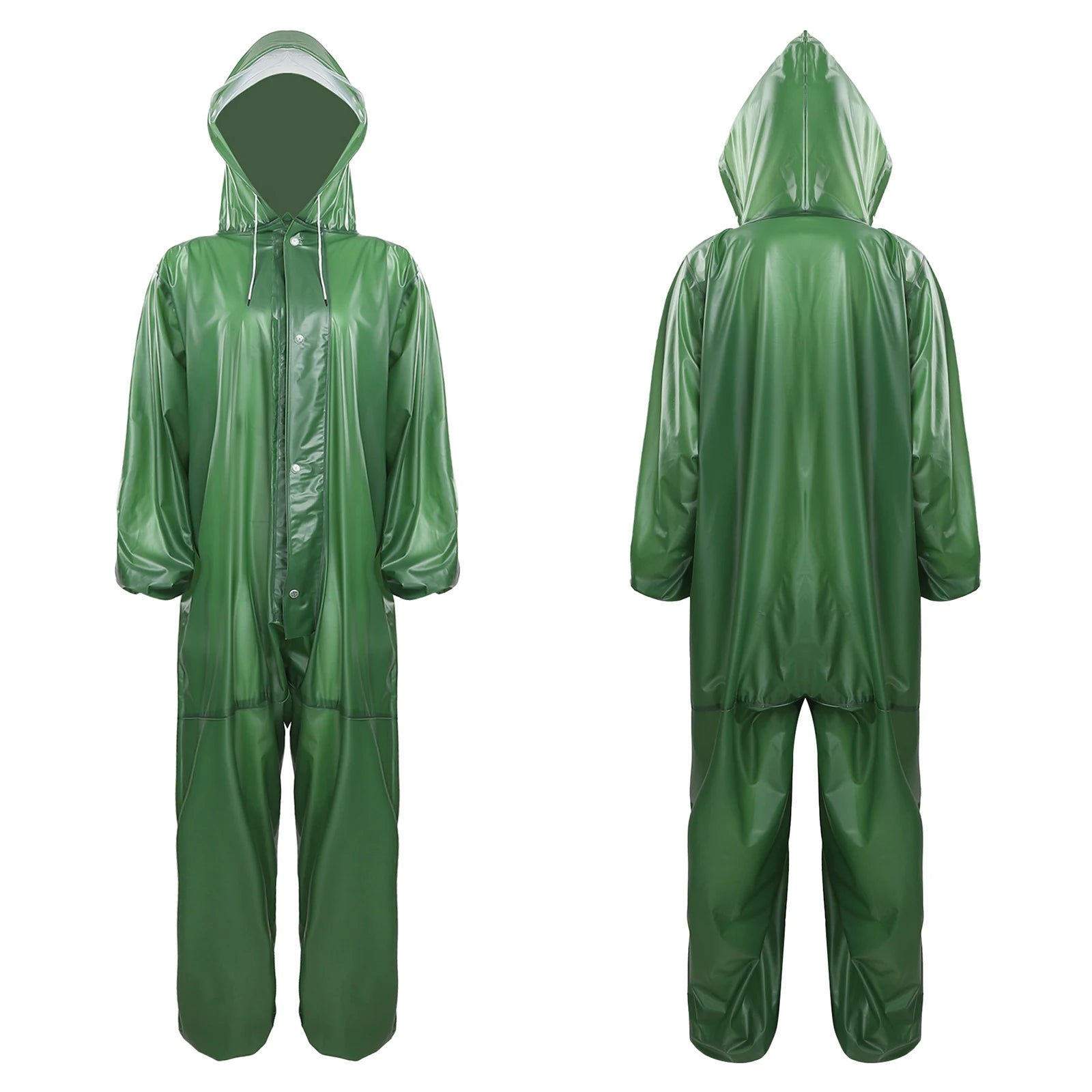 Adults One Piece Full-body Hooded Raincoat Hood with Drawstring Front Button And Zipper One-piece Waterproof Jumpsuit Workwear