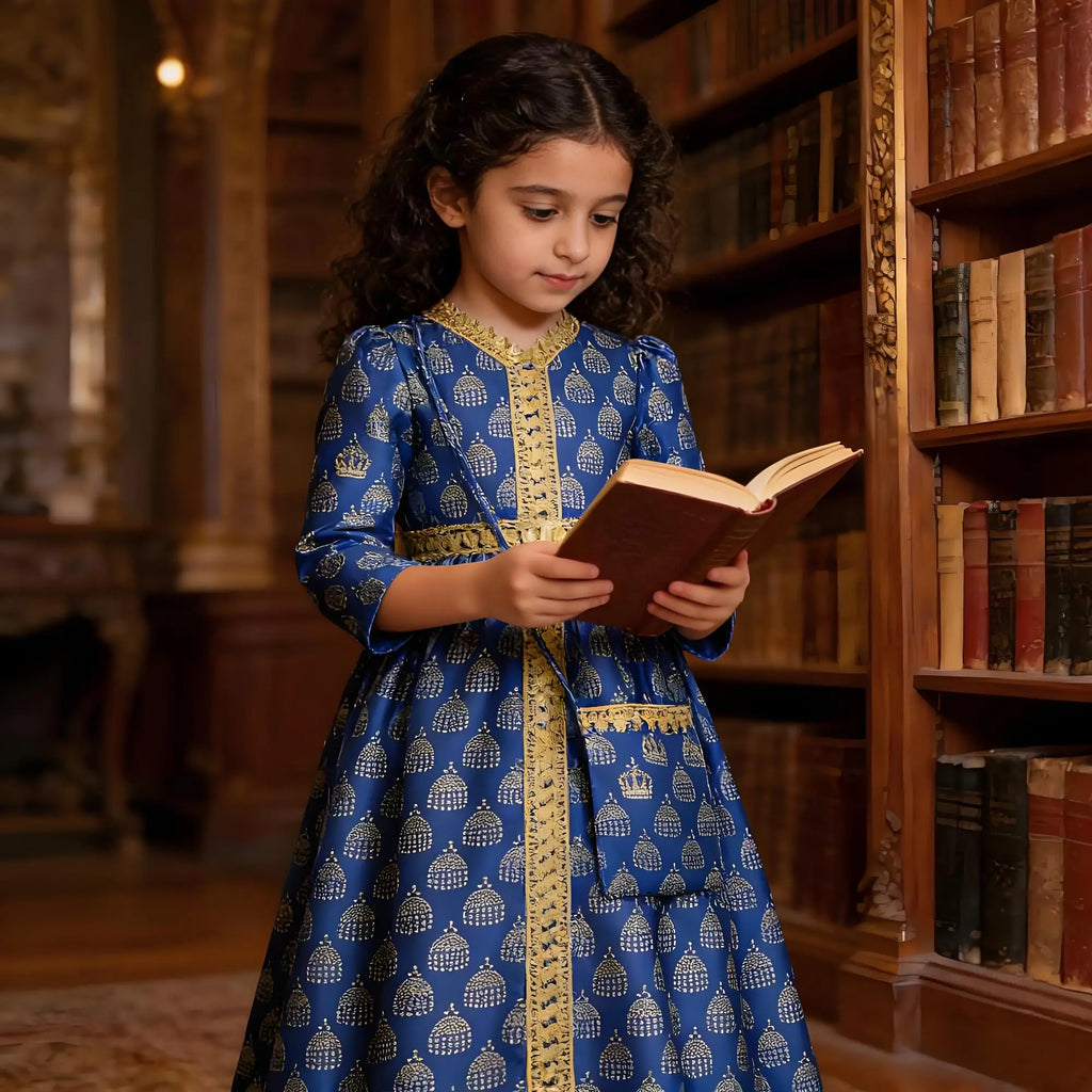 Elegant Printed Muslim Girl's Dress Middle East Arabic Style Long Robe Princess Style Child Eid Party Enfant Gown Casual Dresses