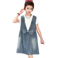 Kids Fashion Reversible Clothes Loose Fit Sleeveless Denim Vest Dress with Bow for Teens Girl Street Outfit Child Jeans Dress