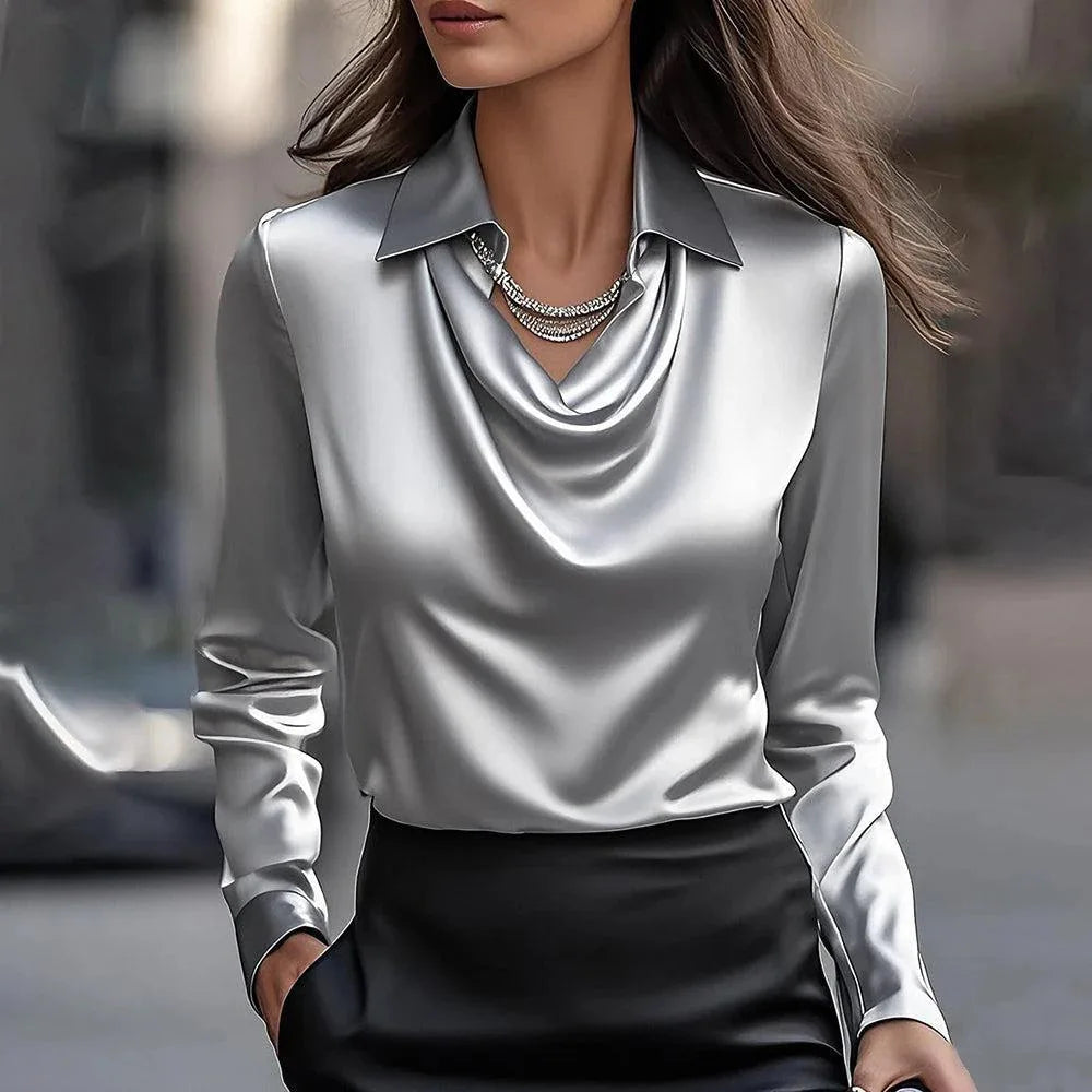Vintage Satin Blouse Women Long Sleeve Elegant Silk Shirt Luxury Commuting Tops