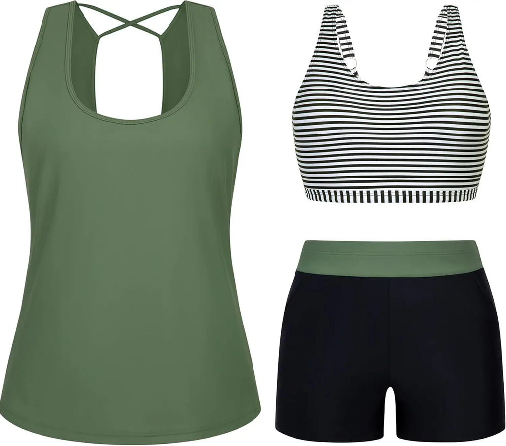 Arolina 3 Piece Swimsuits for Women Tankini Sets Modest Bathing Suits Plus Size Swimsuit Swimwear 2026