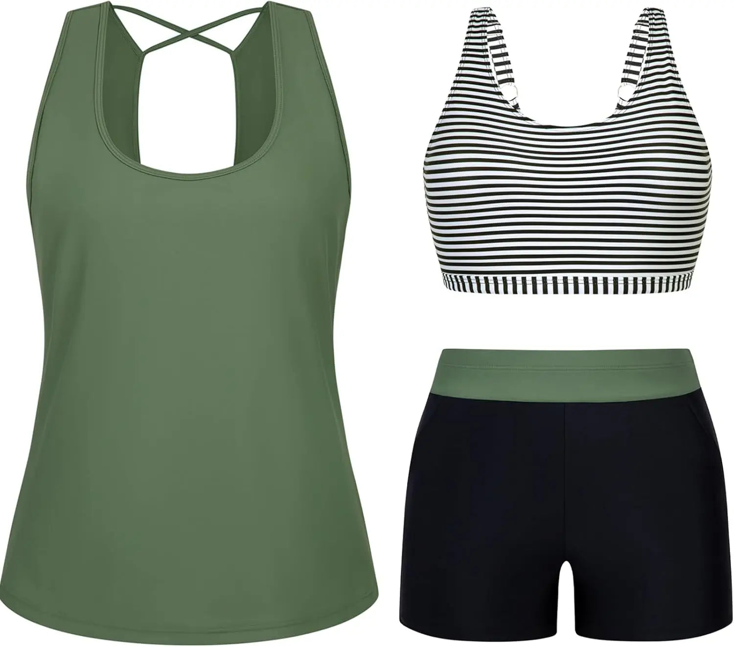 Arolina 3 Piece Swimsuits for Women Tankini Sets Modest Bathing Suits Plus Size Swimsuit Swimwear 2026