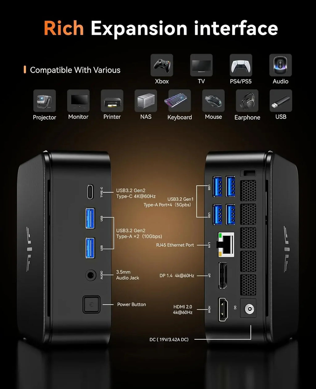 Mini PC with AMD 7 PRO 5875U, 16GB DDR4 512GB M.2 SSD Mini Computer, Mini Gaming PC with USB Type-C, Desktop Computer Supports