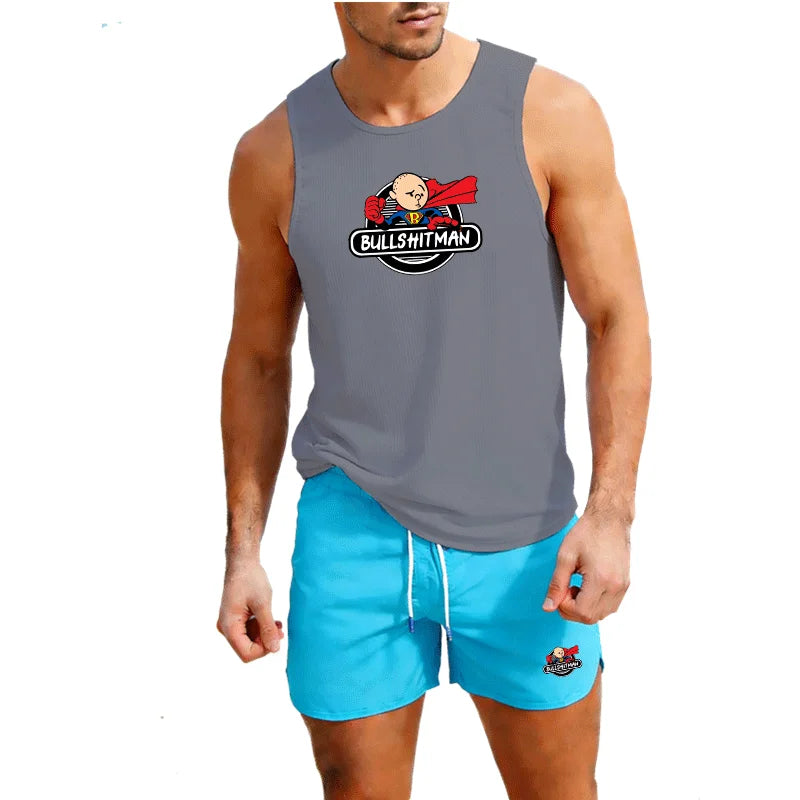 This men’s short-sleeve suit set blends casual comfort with modern style.  fabric a sharp, neat look.