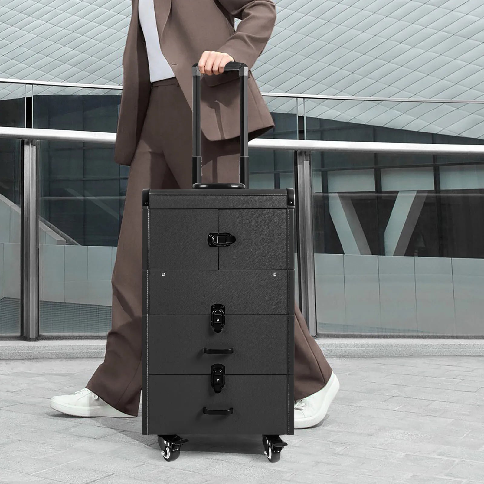 Rolling Makeup Case Professional Salon Use Trolley Organizer Lockable Box