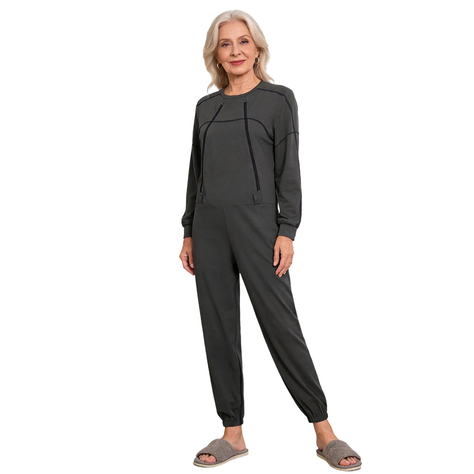 Women Elderly Dementia Alzheimer Adaptive Anti-strip Jumpsuit Long Sleeve Long Pants Rompers for Special Needs Caring Patient