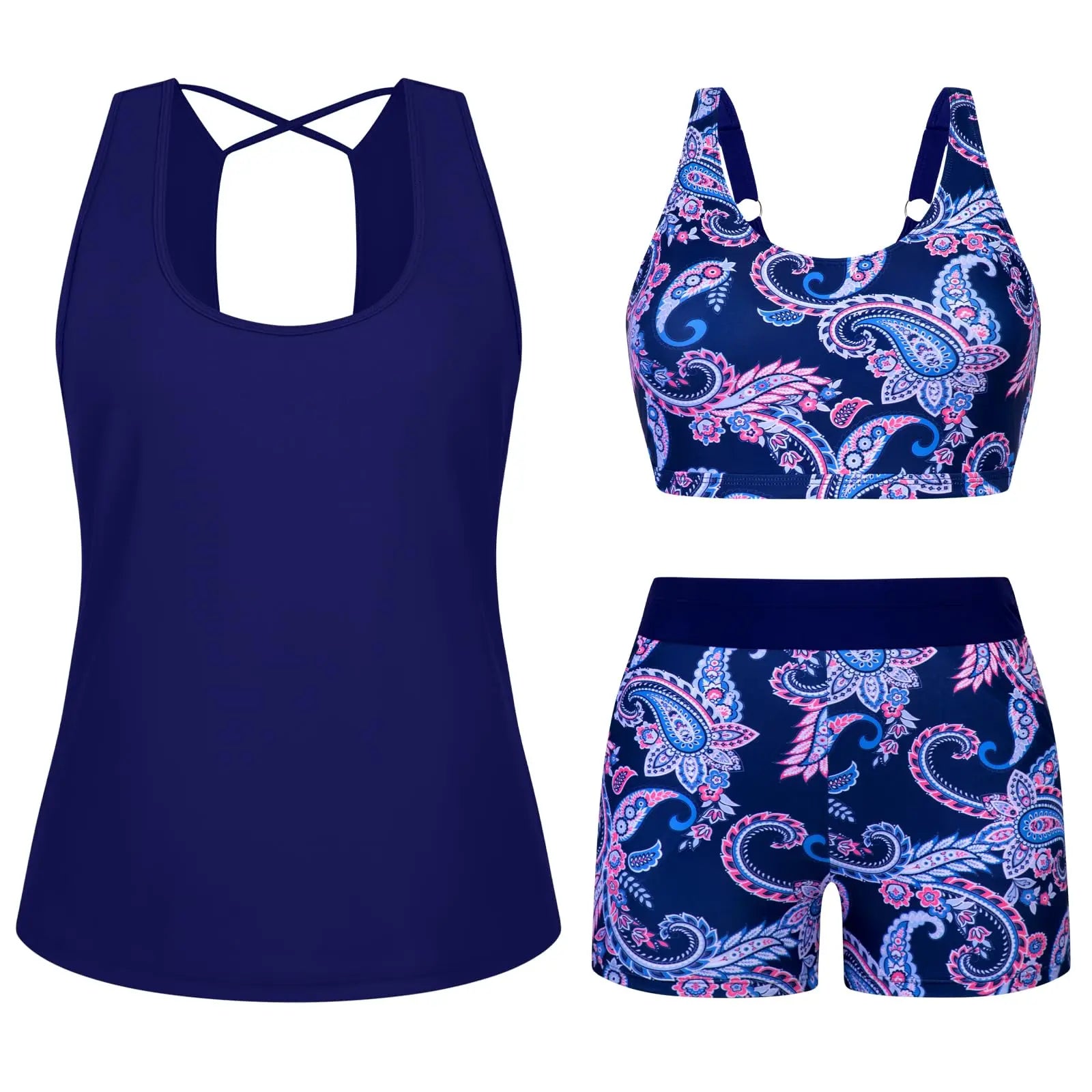 Arolina 3 Piece Swimsuits for Women Tankini Sets Modest Bathing Suits Plus Size Swimsuit Swimwear 2026