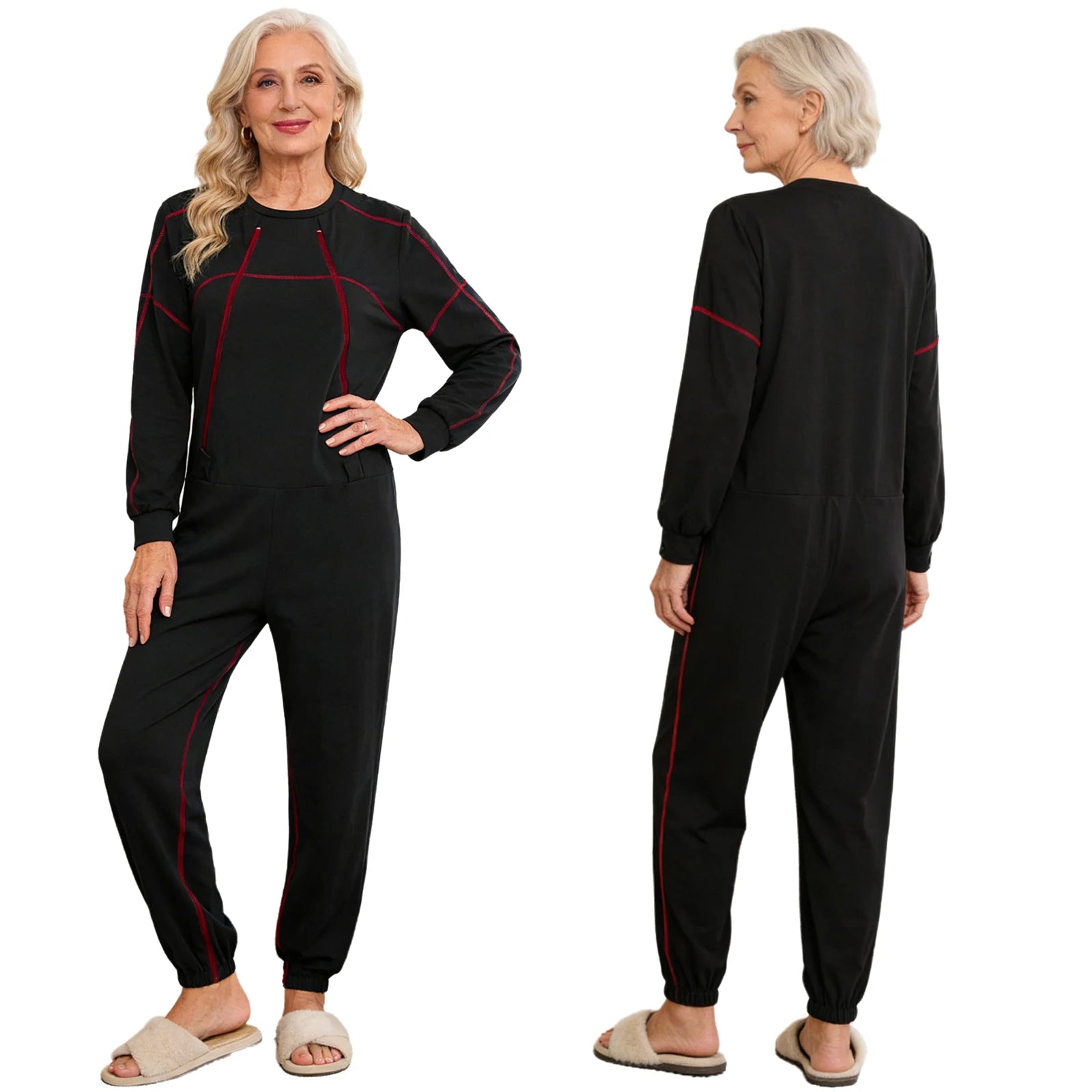 Women Elderly Dementia Alzheimer Adaptive Anti-strip Jumpsuit Long Sleeve Long Pants Rompers for Special Needs Caring Patient