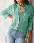 2025 New Striped Oversized Cotton Top, Elegant Lapel Long Sleeve Loose Casual Blouse for Women