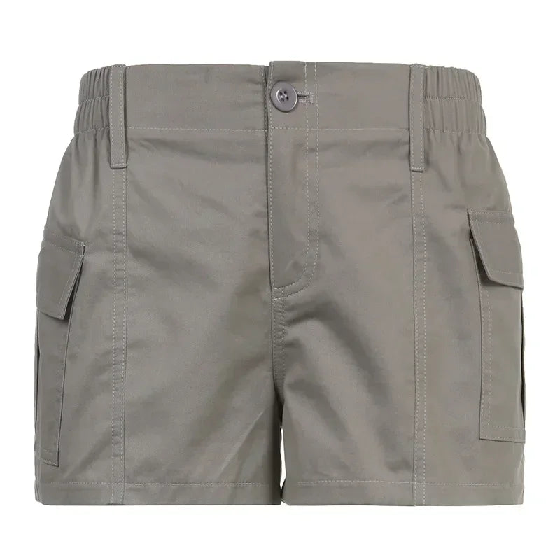 Mid Waist Cargo Pants Women Shorts Sexy Slim Fit Spliced Summer 2025 Pockets Streetwear Solid Zipper Fly Slight Strech