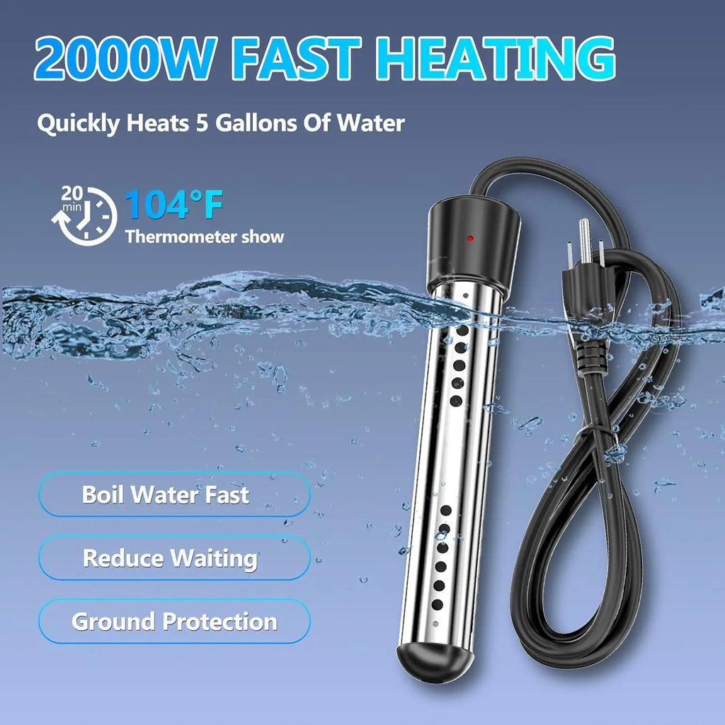 Portable Camping Shower with Immersion Heater, 6000mAh Rechargeable, LED Display for Outdoor Use