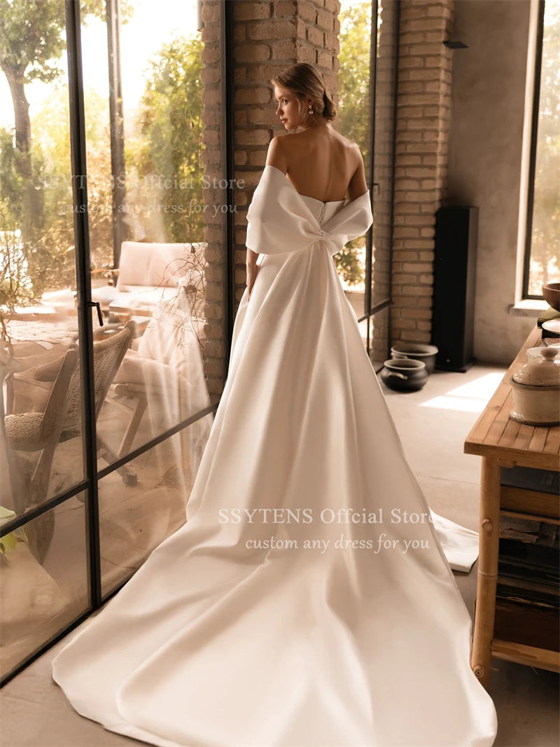 SSYTENS Elegant Ivory Satin Wedding Dresses A-Line Strapless Pleated Fairy Bride Prom Gown 2026 Bridal Gowns Vintage Customized