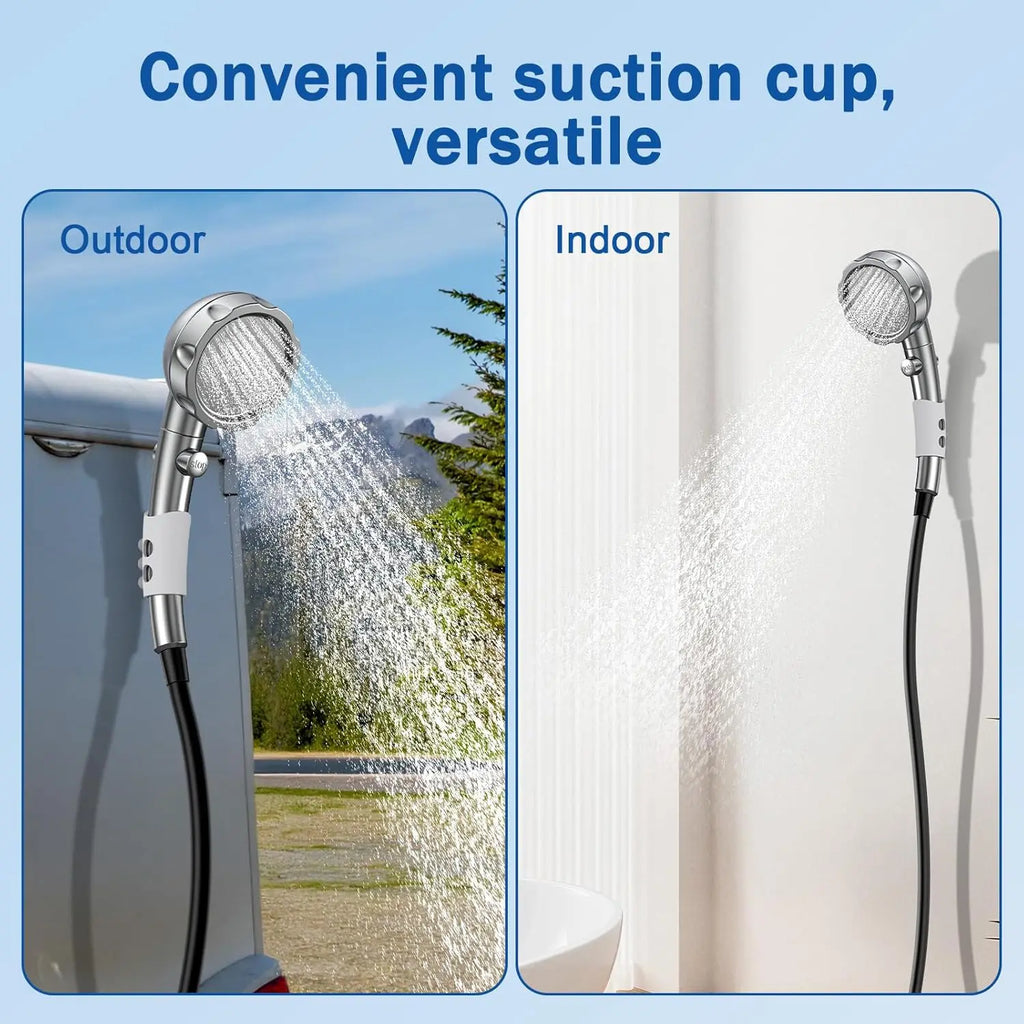Portable Camping Shower with Digital Display, Adjustable Head & Folding Bucket for Outdoor Use