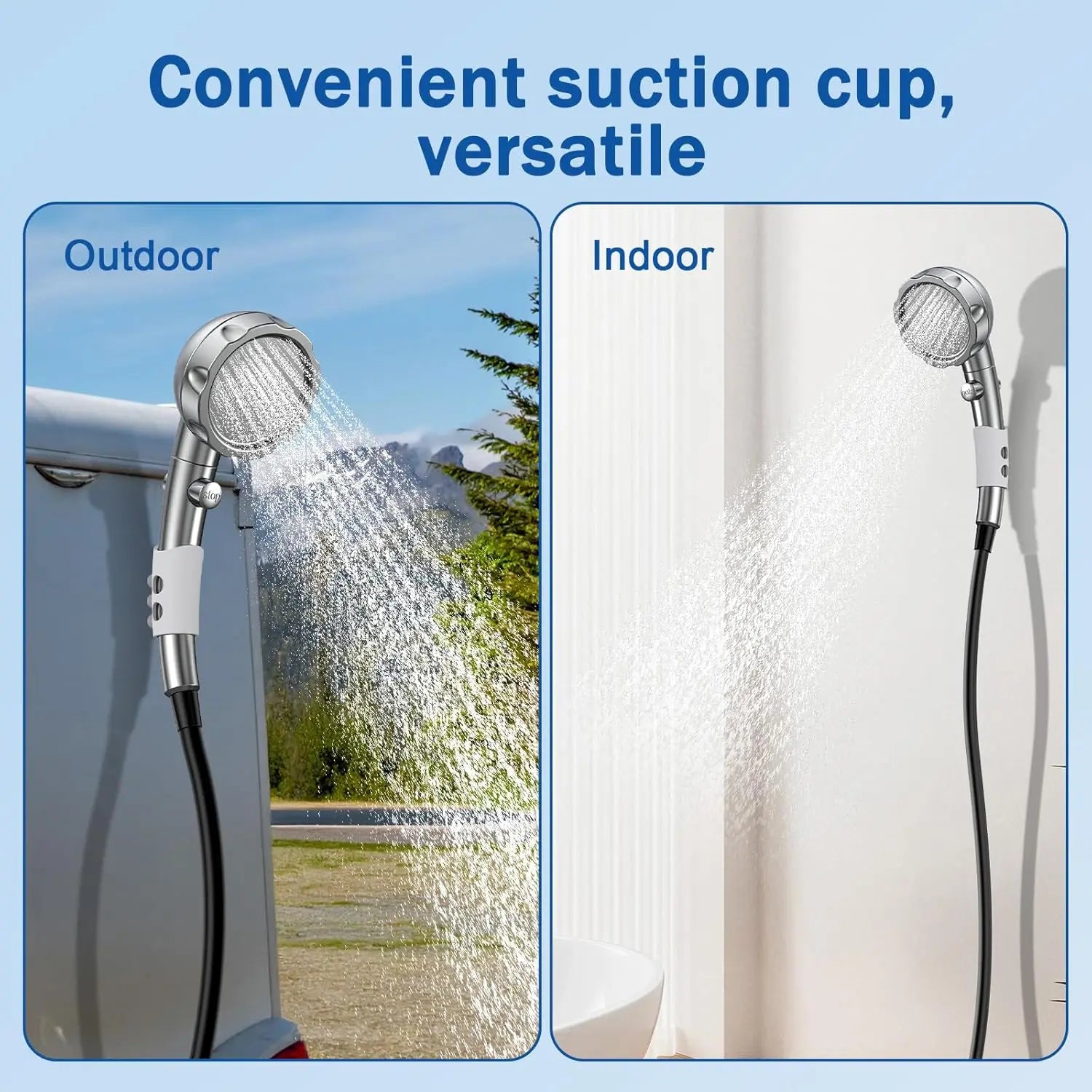 Portable Camping Shower with Digital Display, Adjustable Head & Folding Bucket for Outdoor Use