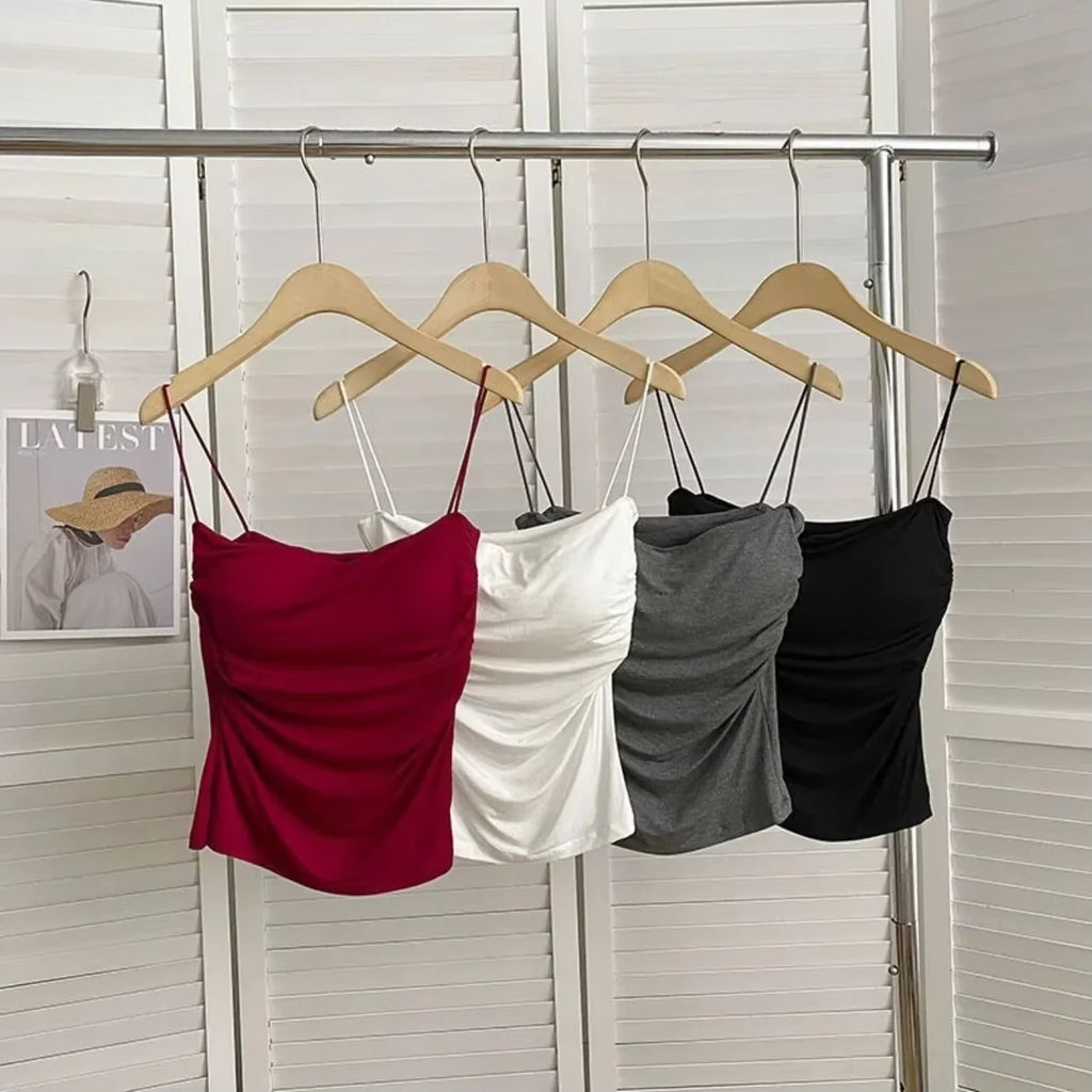 Women's Bra Stretch Women's Beach Everyday Casual Tank Top New Women's Halter Top Summer Korean Style Trend Fashion Built-In