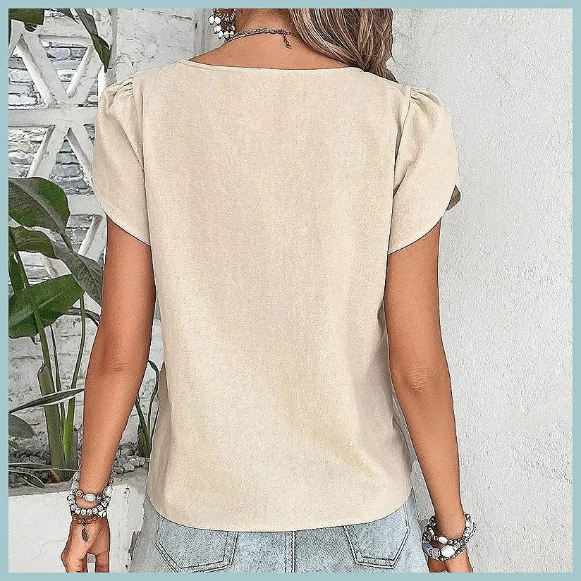 2024 Summer Vintage Solid Color Blouse for Women, Elegant Casual Slim Fit Top, Youth Fashion Shirt
