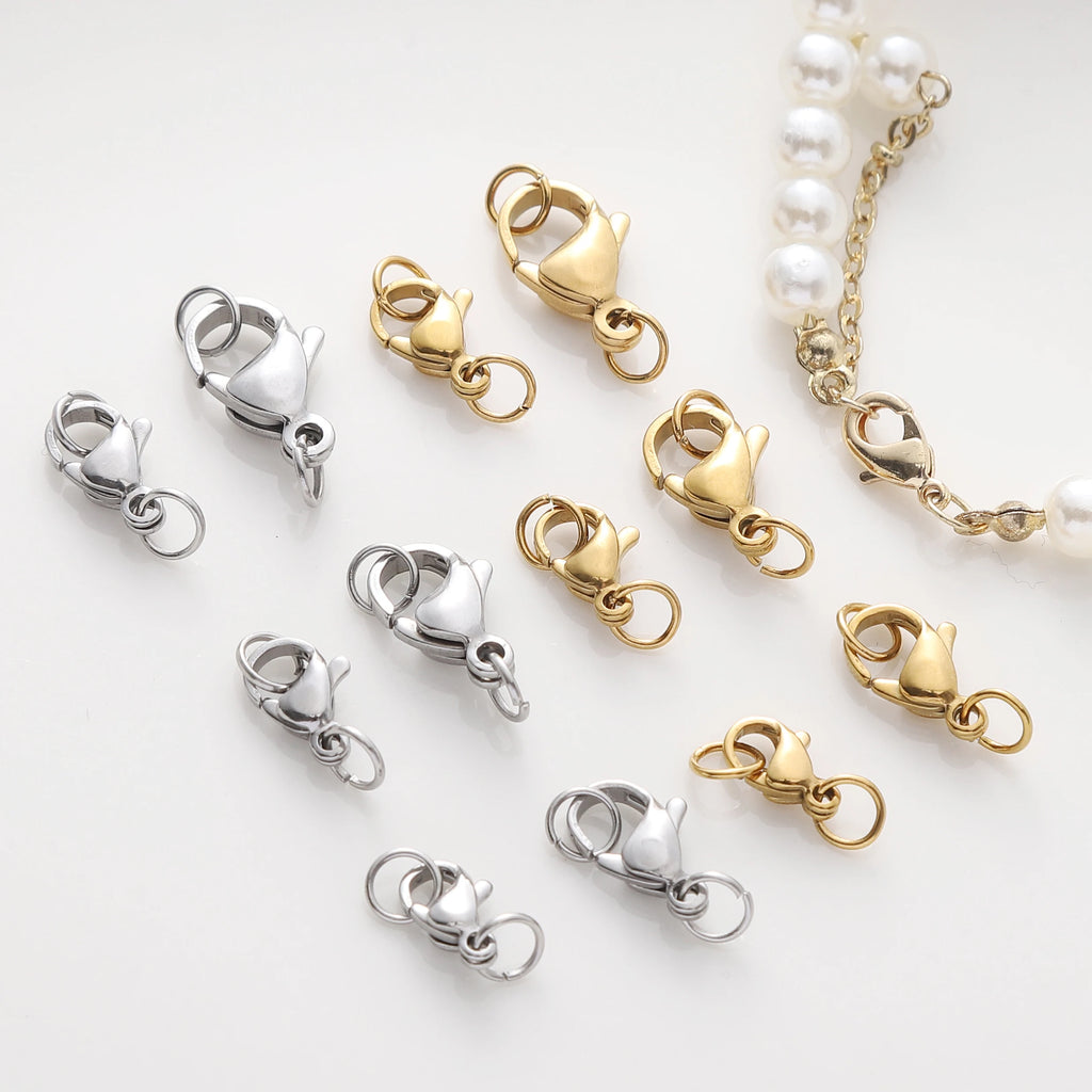 5-10Pcs Rhodium/Gold Color Stainless Steel Lobster Clasps With Rings DIY Bracelet Necklace Jewelry Making Connectors Accessories