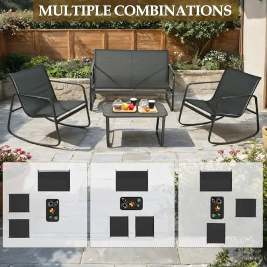 GEONKAI 4 Piece Patio Furniture Set Olefin Loveseat Outdoor Furniture with 2 Rocking Chairs Patio Conversation Set with Coffee