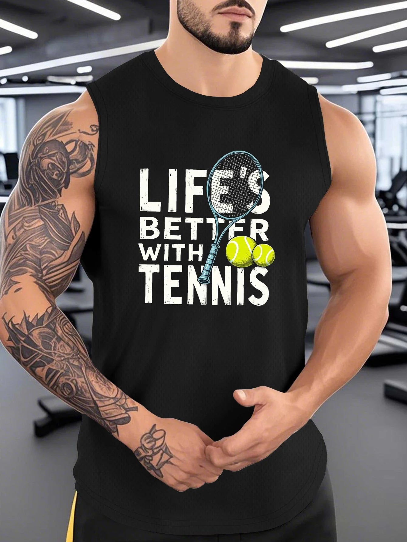 Men's tennis vest sleeveless sports shirt - Lightweight and breathable summer tennis racket with printed design