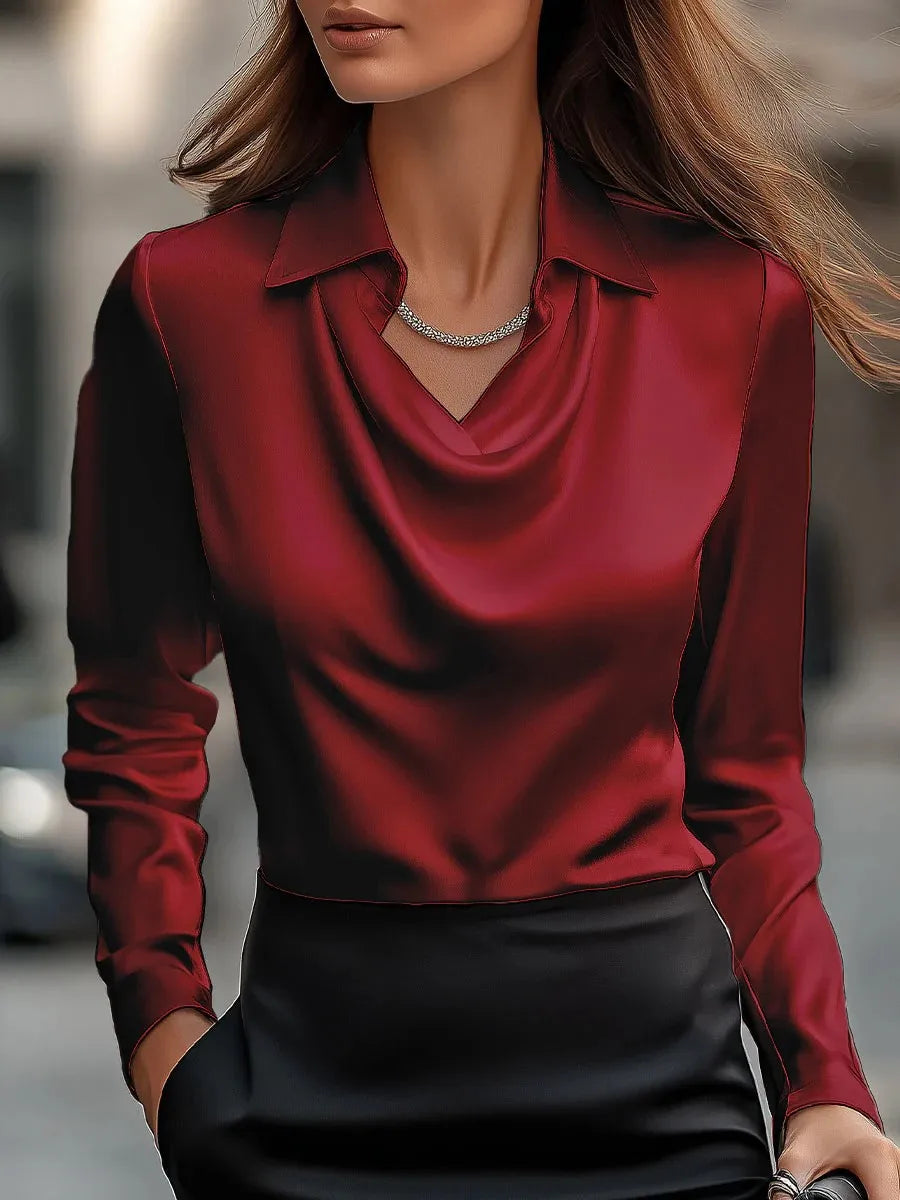 Vintage Satin Blouse Women Long Sleeve Elegant Silk Shirt Luxury Commuting Tops