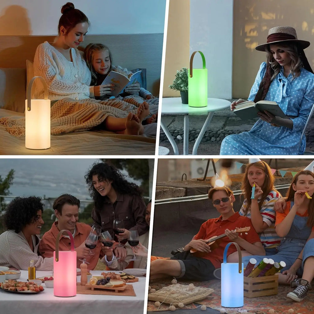 2-Pack Solar Lanterns Outdoor Waterproof LED Warm RGB Portable Rechargeable Lights for Patio Camping