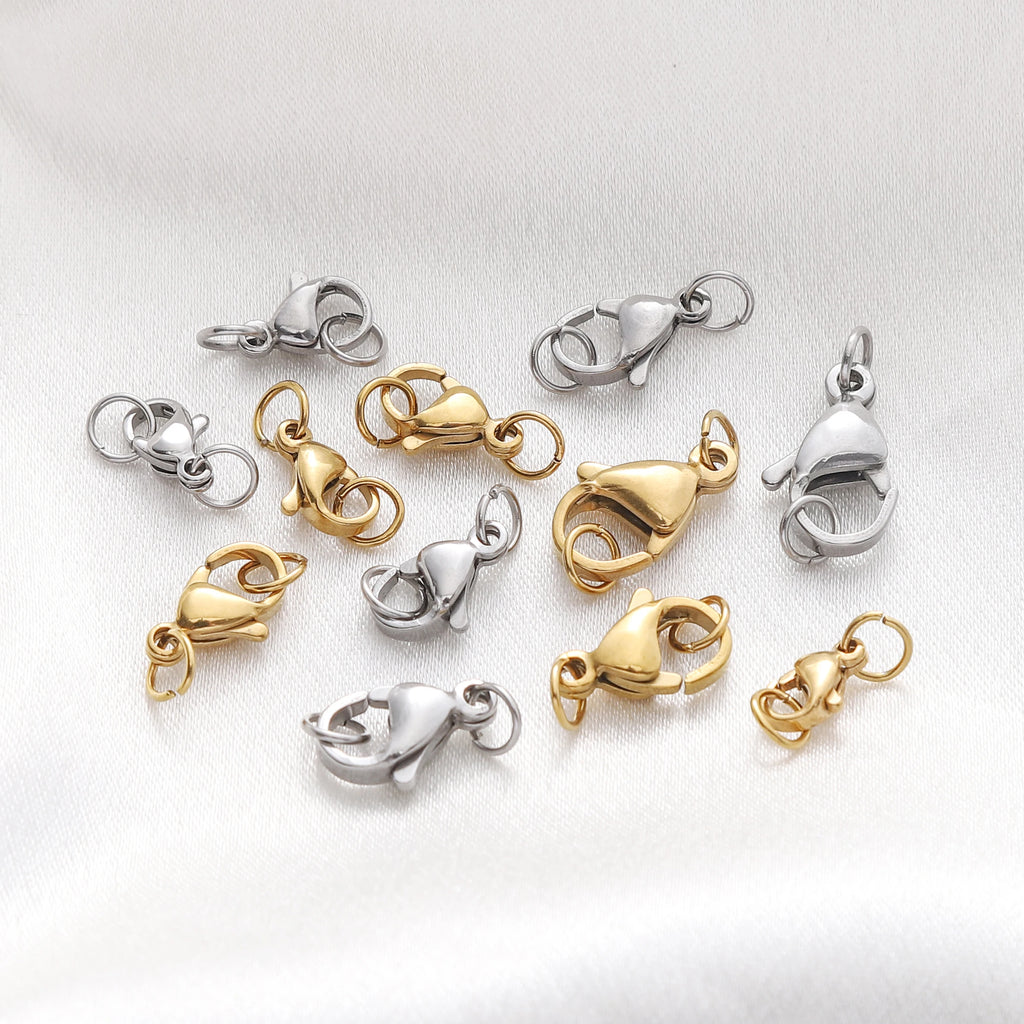 5-10Pcs Rhodium/Gold Color Stainless Steel Lobster Clasps With Rings DIY Bracelet Necklace Jewelry Making Connectors Accessories
