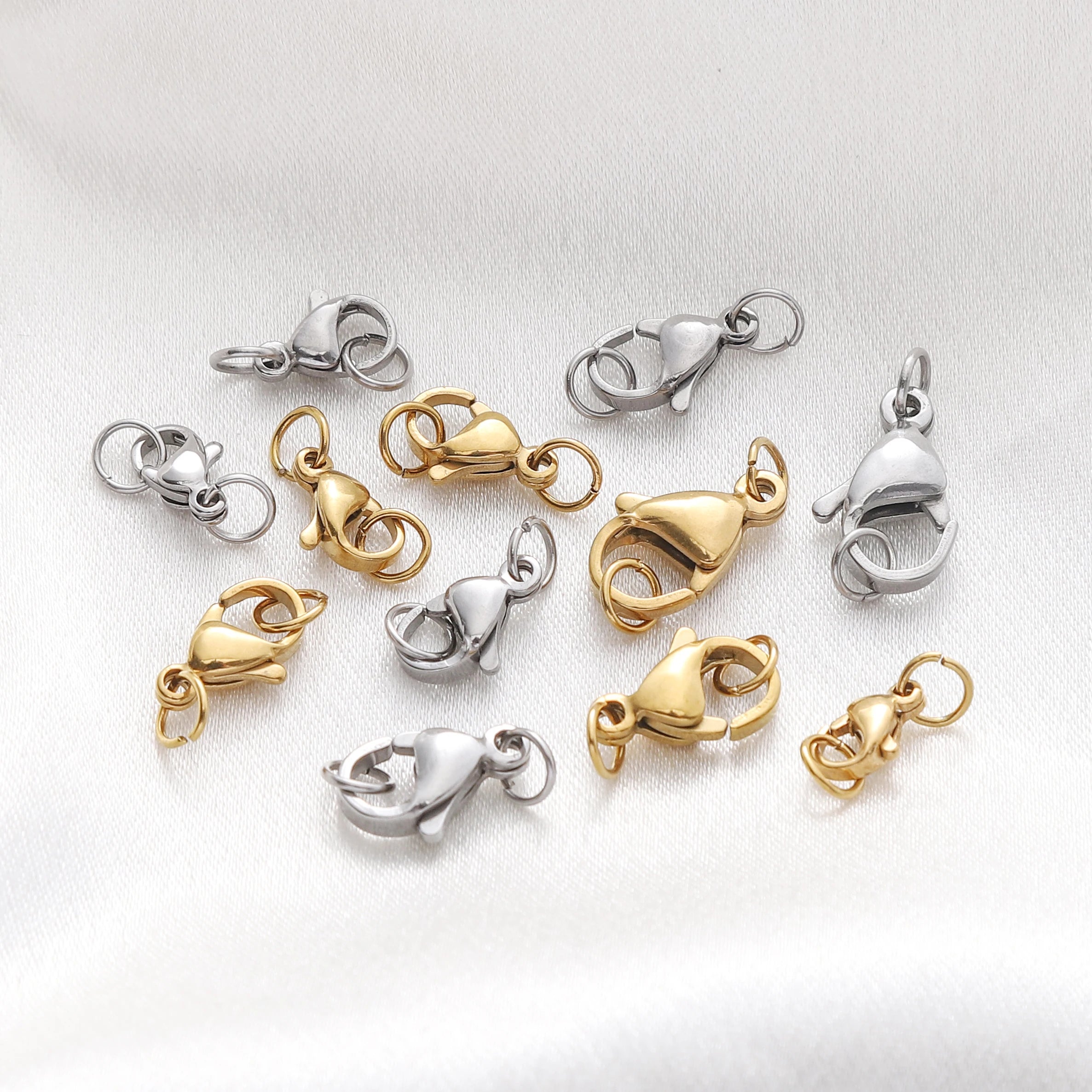 5-10Pcs Rhodium/Gold Color Stainless Steel Lobster Clasps With Rings DIY Bracelet Necklace Jewelry Making Connectors Accessories