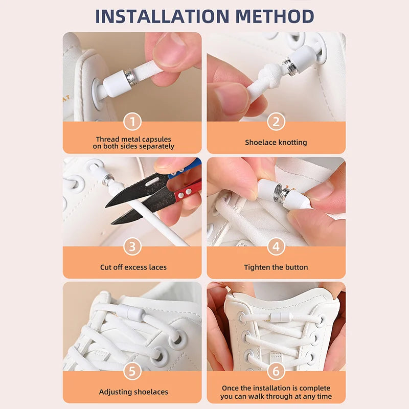 1 Pair Non-Removable Shoelaces Capsule Buckle Elastic Design for Fashionable Board and Sports Shoes