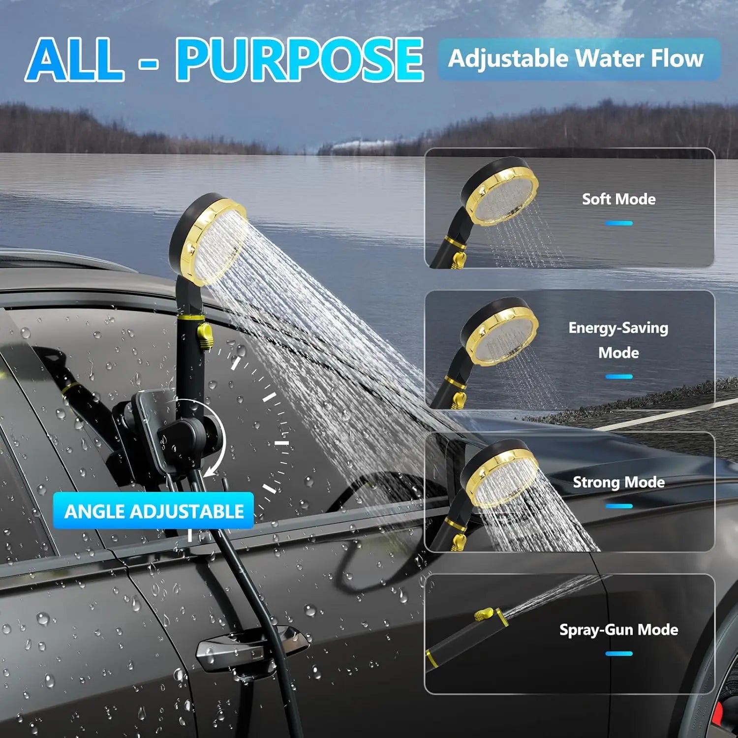 Portable Camping Shower with Immersion Heater, 6000mAh Rechargeable, LED Display for Outdoor Use
