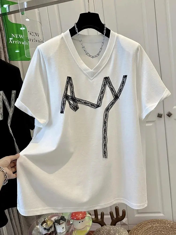 Summer Tshirts Women Chest Lace Stitching T-Shirt Fashion Tops Ladies Chic T-Shirt Female Short Sleeve Casual Tee