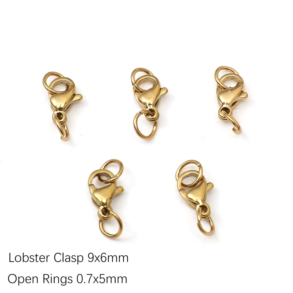 5-10Pcs Rhodium/Gold Color Stainless Steel Lobster Clasps With Rings DIY Bracelet Necklace Jewelry Making Connectors Accessories