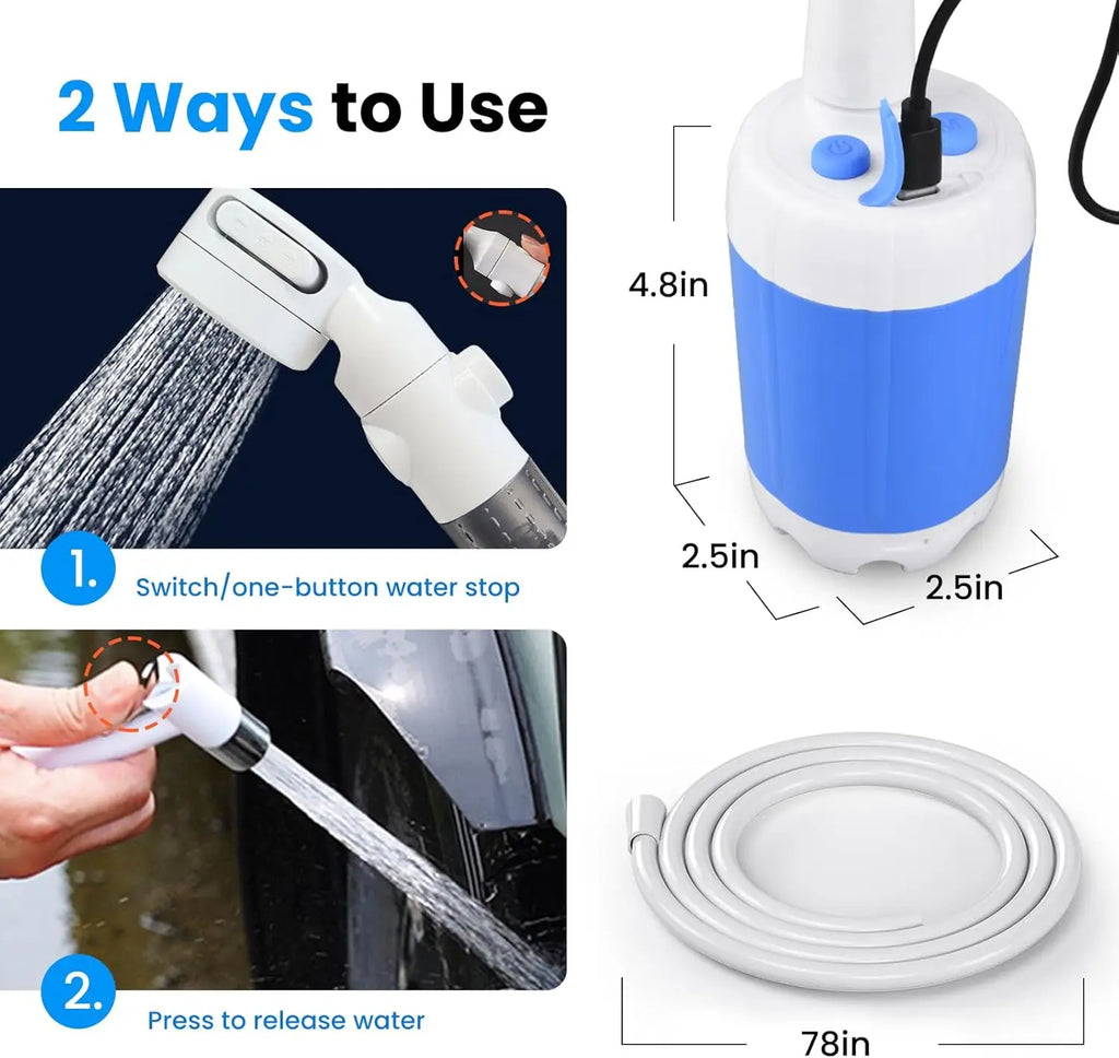 Portable Camping Shower Pump with Digital Display, Multiple Spray Modes for Outdoor Travel and RV Use