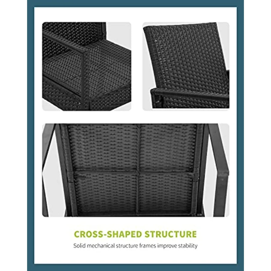 FDW 3 Pieces Outdoor Patio Furniture Wicker Bistro Rattan Chair Conversation Sets for Yard Lawn Balcony Poolside BackyardBlack