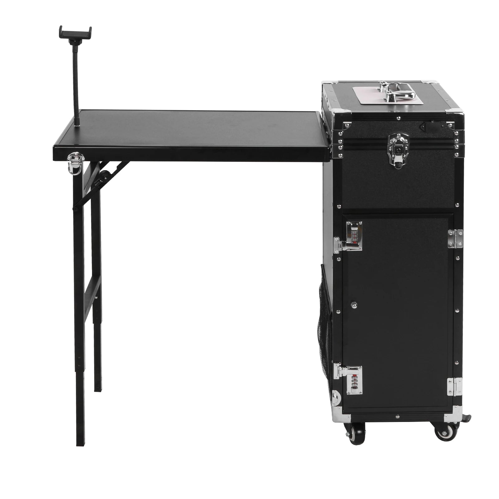 Portable Manicure Table Foldable Nail Table Makeup Train Case with Desk Cosmetic Trolley Travel Storage Organizer with Drawers