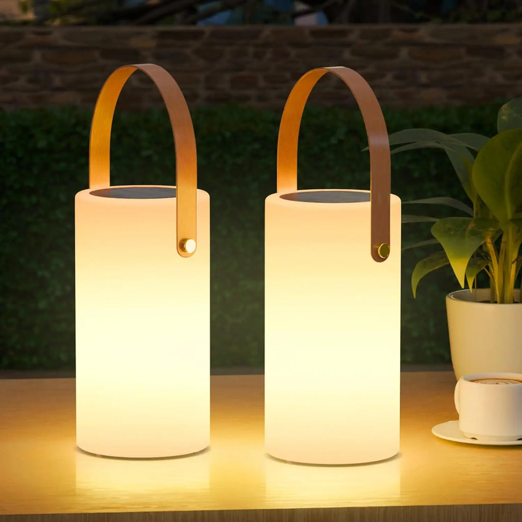 2-Pack Solar Lanterns Outdoor Waterproof LED Warm RGB Portable Rechargeable Lights for Patio Camping