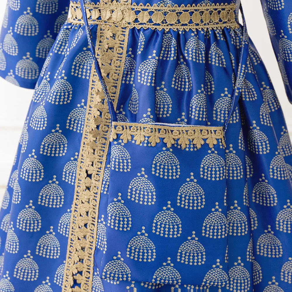Elegant Printed Muslim Girl's Dress Middle East Arabic Style Long Robe Princess Style Child Eid Party Enfant Gown Casual Dresses