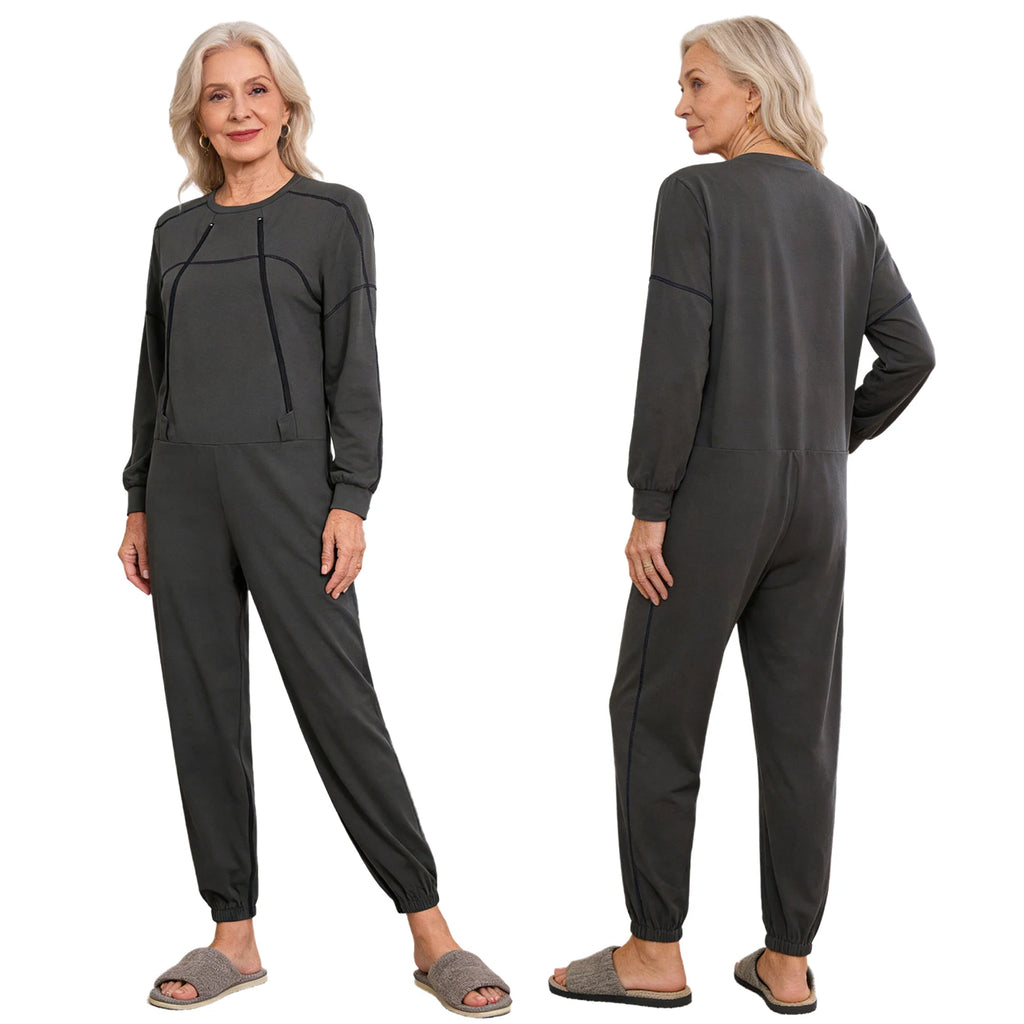 Women Elderly Dementia Alzheimer Adaptive Anti-strip Jumpsuit Long Sleeve Long Pants Rompers for Special Needs Caring Patient